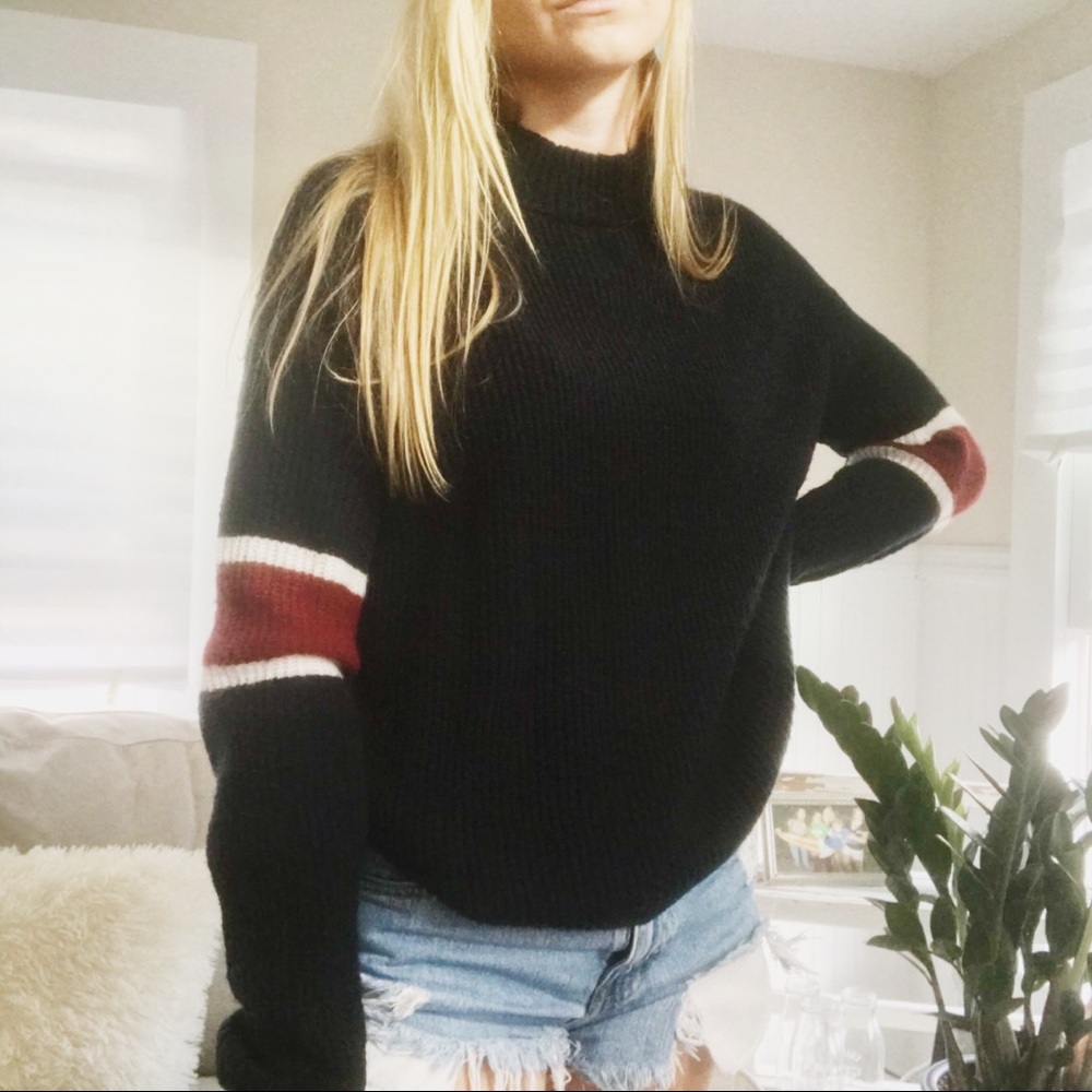 Varsity Stripe Mock Turtleneck Navy Sweater